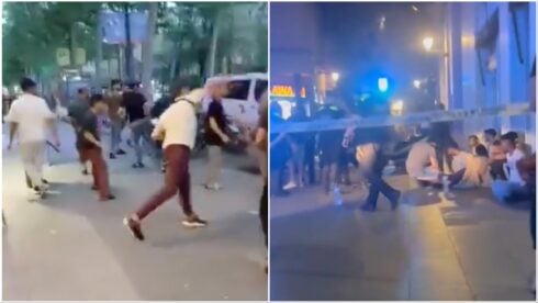 watch:-armed-mob-‘attacks-barcelona-restaurant’-sparking-mass-brawl-in-notorious-barrio-popular-with-tourists-and-expats