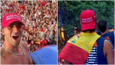 watch:-world-cup-hero-ferran-torres-causes-a-stir-by-wearing-maga-inspired-hat-at-spain-trophy-parade