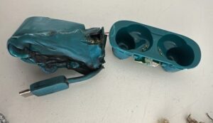 Melted headphones cause of near disaster.