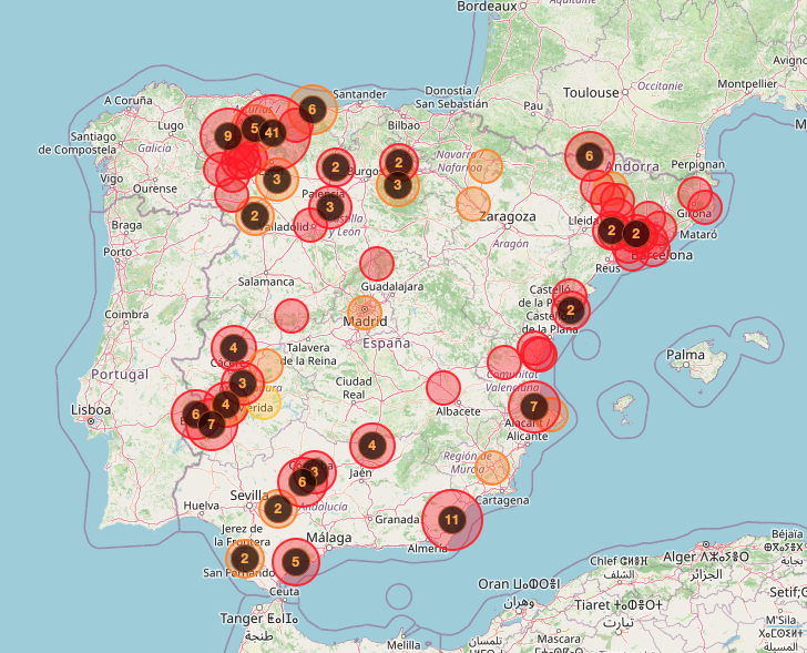 Spain wildfire map