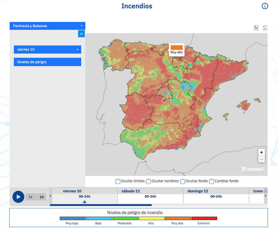 fire risk map Spain