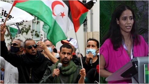 Sahrawis protesting and MP Tesh Sidi