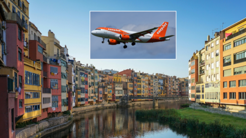 Girona and an easyJet flight taking off from an airport