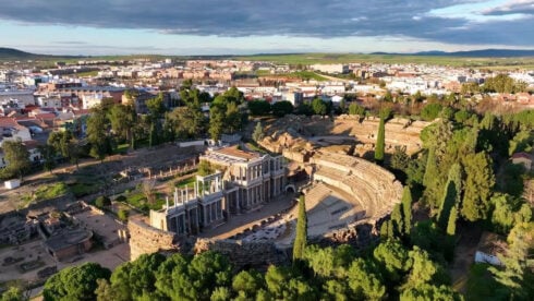 Merida, Extremadura from above, showing the roman ruins and old town behind