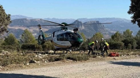 A rescue helicopter and paramedics