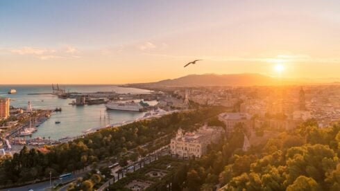 Malaga skyline at sunset